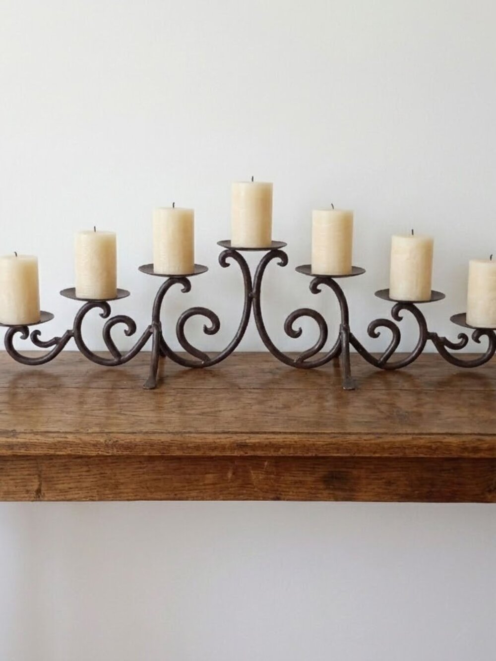 Vintage Forged Iron Candelabra Heavy Candle Holder Centerpiece Rustic 27" Bronze